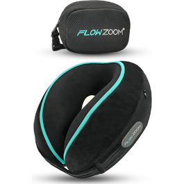 Подушка для шиї FLOWZOOM Comfy для подорожей: регульована, з memory foam, для автомобіля та літака, 360° підтримка, дихаючий чохол, з транспортним мішечком, сіра (Dream - чорна)