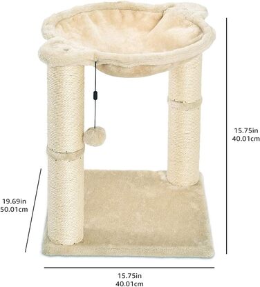 Amazon Basics Cat Scratching Post with House, Hammock, Bed, and Scratching Post, 41 x 51 x 41 cm, beige