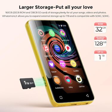 MP3 плеєр 160GB з Bluetooth та WiFi, Android, Spotify, Amazon Music, 4