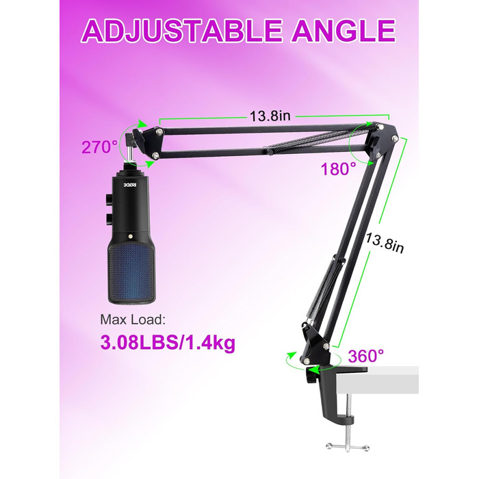 Тримач для мікрофону YOUSHARES для Rode NT-USB+, NT-USB MINI, PodMic, PodMic USB, NT1, XCM-50 - професійний стійкий кріплення для подкастів, домашньої студії та геймінгу