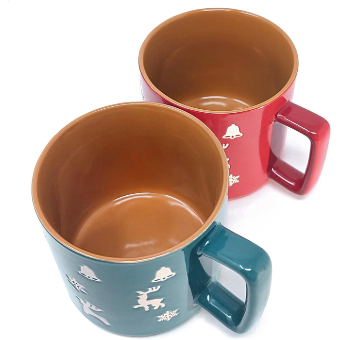 4 чашки для кави Com-Four® з кераміки з різдвяним дизайном, 250 мл (червоний/сірий/зелений/синій)