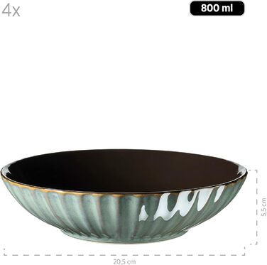 MÄSER Confino Dinnerware Set - 20 Piece Ceramic Dinner Set for 4 - Vintage Style with Black Accents (Petrol Color)