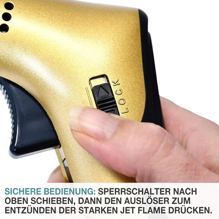 Набір кулінарного пальника TOM Jetflame (Золотий) з балоном бутану: професійний газовий пальник з замком безпеки для кухні, кемпінгу та майстерні, багаторазовий