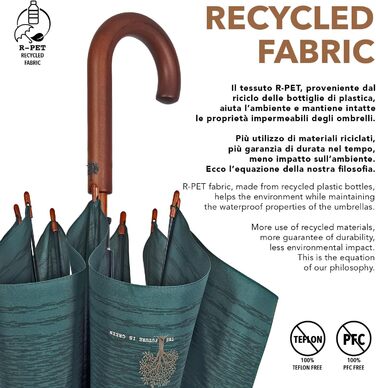 Perletti Green Eco-Friendly Women's Umbrella - Large Automatic Rain Umbrella with Recycled Materials & Floral Design (102cm Diameter)