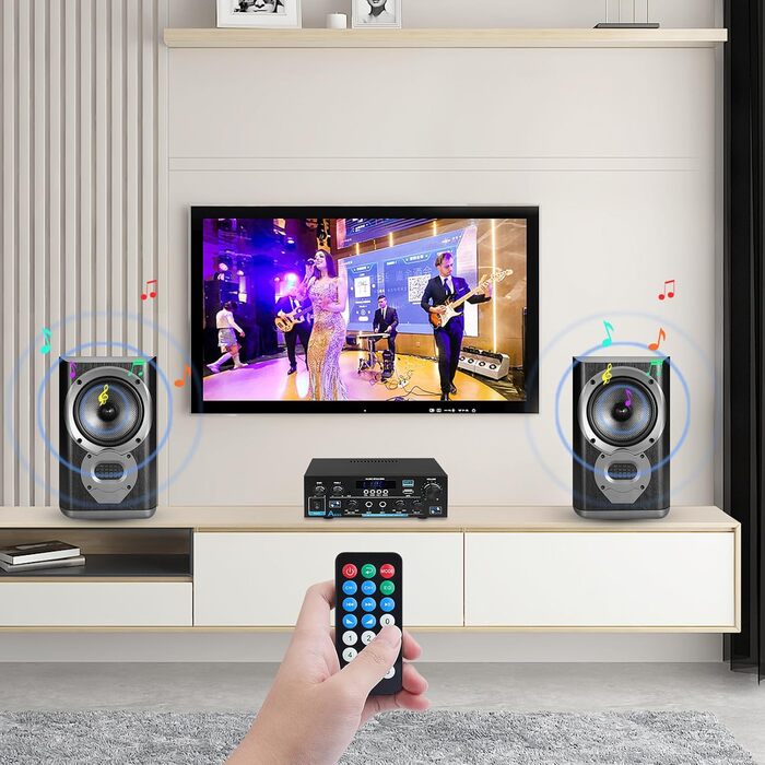 HiFi підсилювач AK55 Bluetooth, стерео аудіо підсилювач 2-канальний, 2x70Вт (макс. 600Вт), цифровий саунд підсилювач 12В/220В для дому та авто