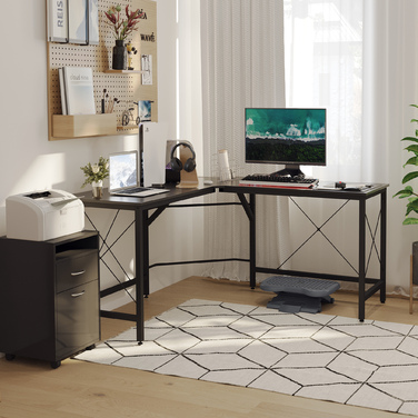 HOMCOM Computer Desk L-Shape Corner Desk 150x150x76cm MDF Black, modern corner desk for office & home office