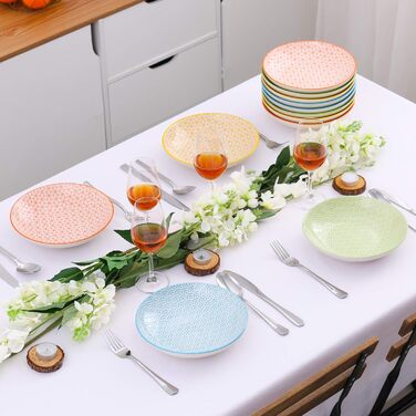 Набір тарілок Vancasso Maracon: 12 шт. супових та тарілок Ø21.5 см, 600 мл, кераміка, кольоровий дизайн