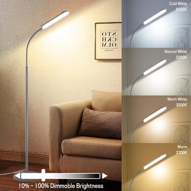 LED-стійка лампа Marctronic для вітальні з регулюванням яскравості, 18W, 1800LM, з пультом та сенсорним керуванням, швидка установка, для офісу, спальні (сіра)