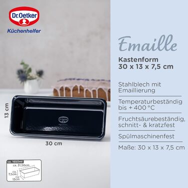 Dr. Oetker Casserole/Bread/Cake Pan, 30 cm Baking - Lovely Enamel, robust, with scratch-resistant enamel sealing, for juicy cakes and hearty breads, Quantity: 1 piece, Color: blue