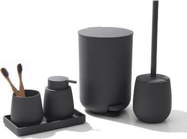 Набір для ванної кімнати AJEUNGAIN, сірий, 5 предметів: відро для сміття, тримач для туалетного паперу, диспенсер для мила, стакан для зубних щіток, піднос.