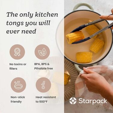 Кухонні щипці StarPack Premium 30,5 см із нержавіючої сталі з антипригарними силіконовими наконечниками, термостійкі до 315°C, для приготування, сервірування, гриля та салатів, синьо-зелені/чорно-сірі