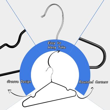 25 шт. Плечики для одягу Rainberg: міцні, гумовані, для шафи та вішалок, чорні