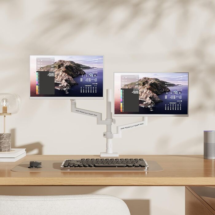Кронштейн для монітора Fydeamer Dual, газліфт для двох екранів 17-35 дюймів, посилений настільний тримач з регулюванням висоти та нахилу, VESA, білий