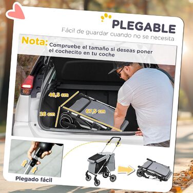 Візок для собак PawHut: компактний, з універсальними колесами, ременем безпеки та знімним килимком. Сірий, 80x48,5x106 см