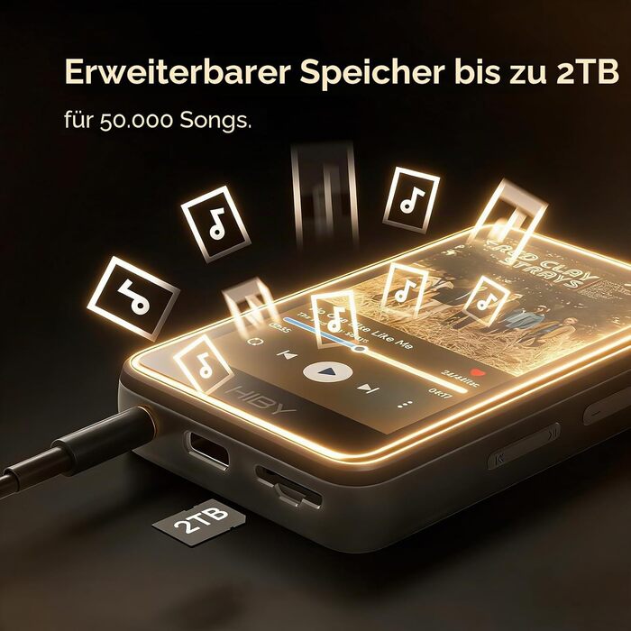 Bluetooth MP3 плеєр HiBy Music R1 з сенсорним екраном, Hi-Res Audio, підтримкою Tidal та Qobuz, LDAC, пам'ять до 2 ТБ, чорний
