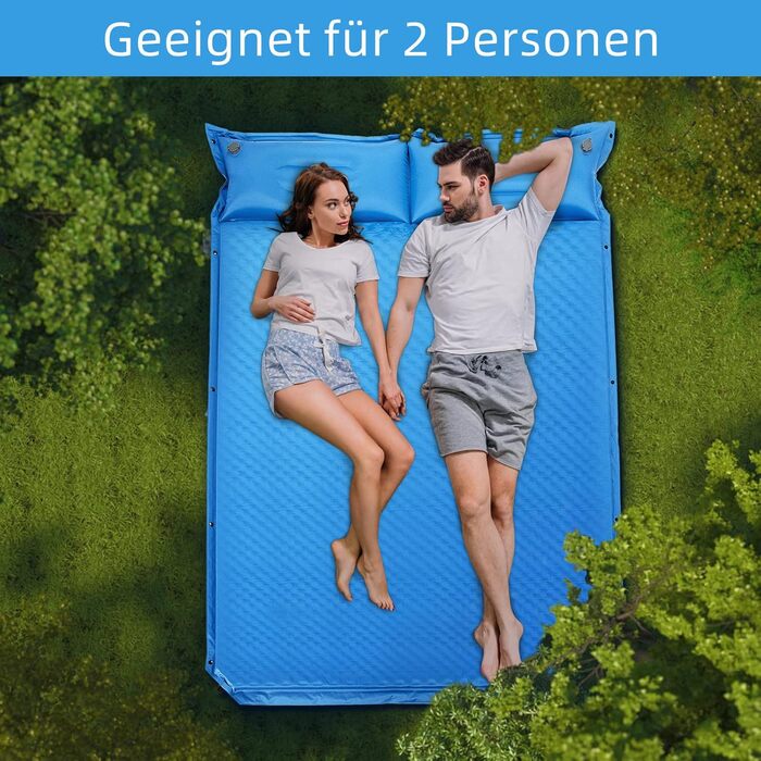 Каремат туристичний самонадувний GYMAX для кемпінгу, на 2 особи з подушками та сумкою, 187 x 131 см, блакитний