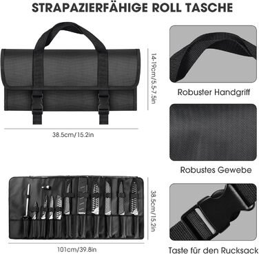 MOSFiATA 17-Piece Professional Knife Set with Titanium Coating - Stainless Steel Kitchen Knives, Chef's Knife Set with Finger Guards & Gift Box (Outdoor)