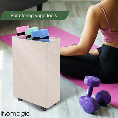 IHOMAGIC кошик для білизни 40 л з колесами, складаний, прямокутний, бежевий, для ванної та спальні