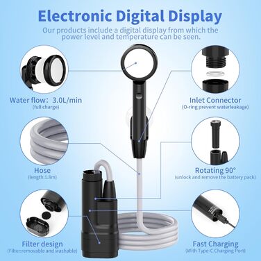 Портативна кемпінгова душова кабіна Forever Speed з акумулятором та шлангом 2м. Підходить для відпочинку на природі, миття авто, пляжу та подорожей.