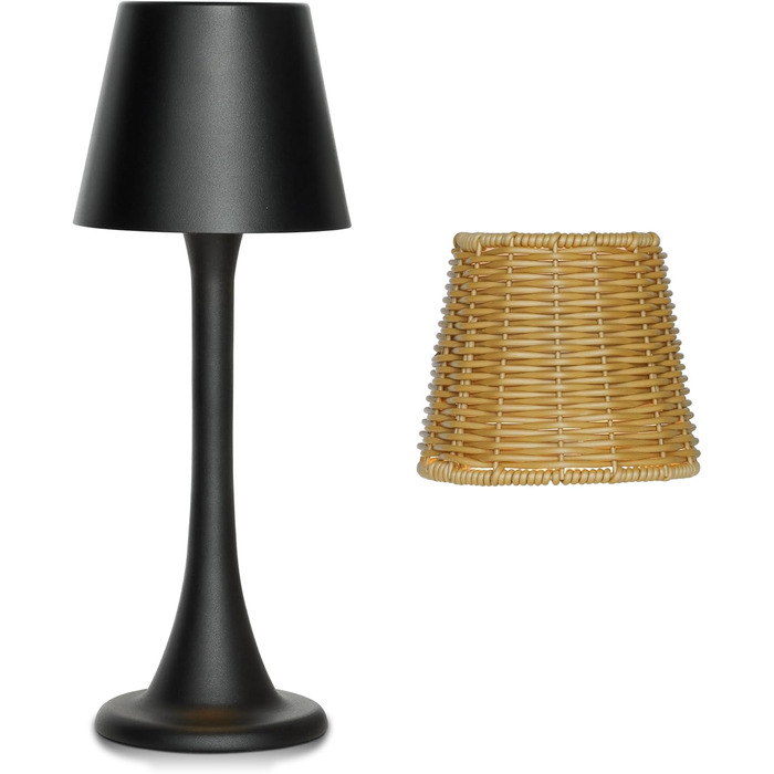 Зовнішня LED-лампа Mr. White з акумулятором, вологостійка, бездротова, торшероподібна, з регулюванням яскравості для ресторану, кухні, патіо, їдальні (золотиста) (чорна + ротанговий абажур)