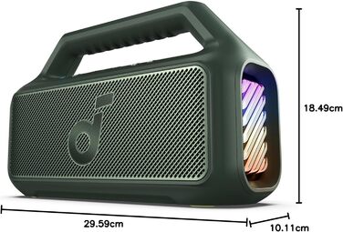 Soundcore Boom 2 - Портативна Bluetooth Колонка, 80W, Сабвуфер, BassUp 2.0, 24h, IPX7, LED, USB-C, BT 5.3, для кемпінгу, пляжу, саду (зелена)