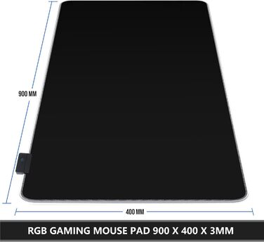 Килимок для миші ігровий RGB 800x300 мм XXL, великий, з 14 режимами підсвічування, 7 LED кольорами, вологостійкий, з антиковзким покриттям для ПК, професійний геймер, чорний