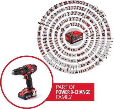 Акумуляторний ударний дриль-шуруповерт Einhell TE-CD 18/40 Li-i +64 (Power X-Change, 18 В, 40 Нм) з набором акумуляторів 2x2.0 Ah та аксесуарами