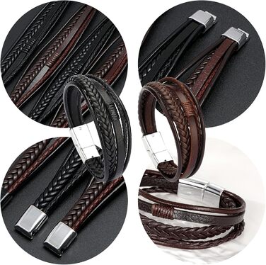 Чоловічий шкіряний браслет, чорний, персоналізований, чудовий подарунок (21 см)