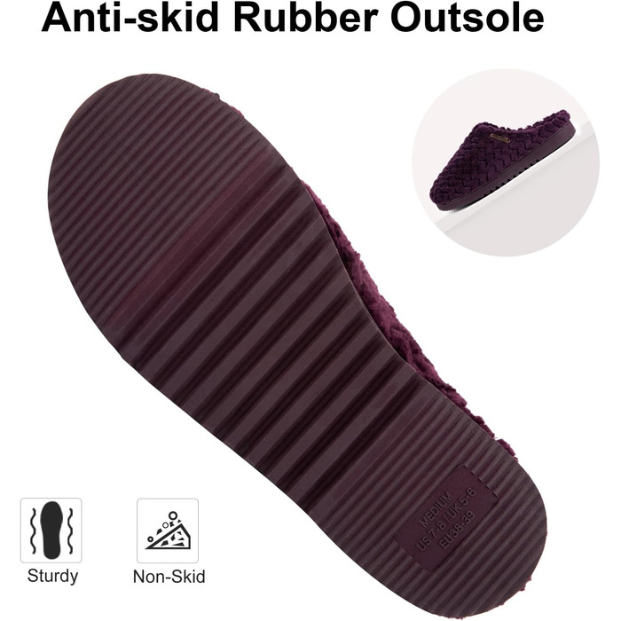 Домашні тапочки LongBay для жінок з меморі-піною та плюшем, антиковзаючі (38/39 EU, фіолетові)