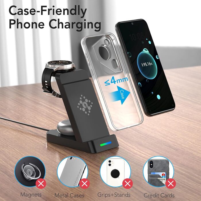 Бездротовий зарядний пристрій 3-в-1 для Huawei P60, P50, Mate 60, Mate 50, Watch GT4/GT3 (не підходить для GT/GT2/GT2e)