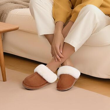 Жіночі домашні тапочки Litfun Зимові теплі плюшеві пантофлі з замшею та меморі-піною, з штучним хутром, для дому та вулиці, горіховий колір, 37.5/38 EU