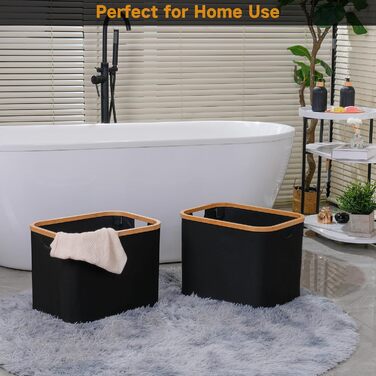 Efluky Foldable Laundry Basket 50L, Bamboo Fabric Foldable Storage Basket, Collapsible Storage Basket, Laundry Baskets for Bedroom Bathroom (Black)