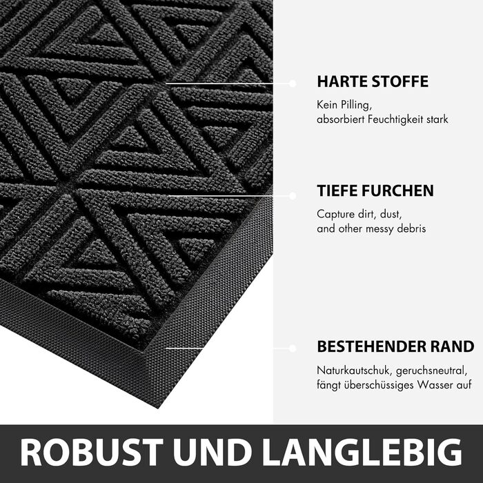 Килимок для дому Yimobra, 75 x 43 см, чорний: зносостійкий, водонепроникний, легко миється | Для дому та вулиці