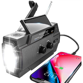 Сонячне радіо YIKANWEN AM/FM з ручкою, USB, акумулятор 4000mAh, для кемпінгу та подорожей (червоний, чорний)