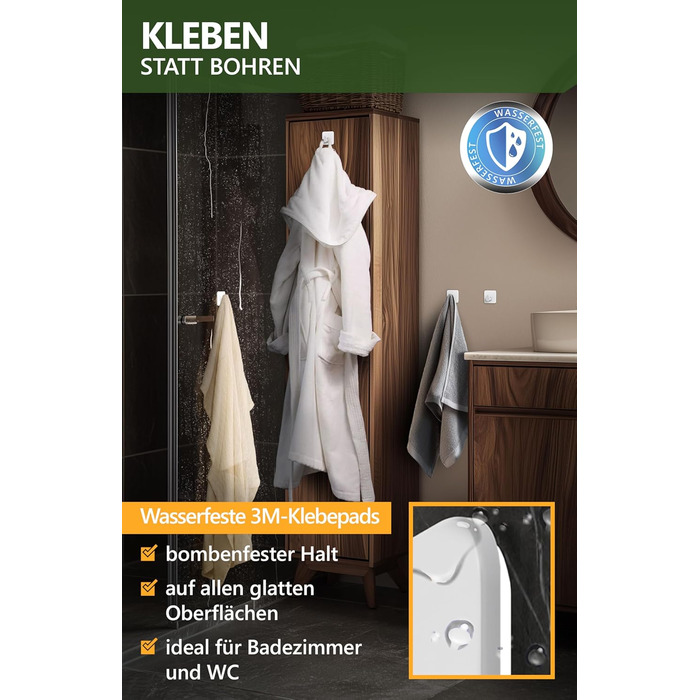 Набір гачків для рушників 4smile, 6 шт. без свердління, з нержавіючої сталі, для ванної кімнати, водонепроникні, самоклеючі