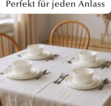 Набір посуду Miamio на 8 осіб (24 елементи) – сучасний сервіз з кераміки, білий, для посудомийної машини та мікрохвильової печі, колекція Luxe