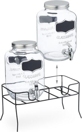 Набір диспенсерів для напоїв Relaxdays (2 шт), 4 л, з краником та кришкою, прозорий скляний диспенсер для води та лимонаду