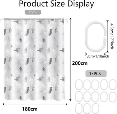 Шторка для душу Bavooty Anti-Schimmel 180x200 см, водовідштовхувальна, швидковисихаюча, для ванної кімнати, з 12 кільцями, зелений пісок, 1.8 x 2 м