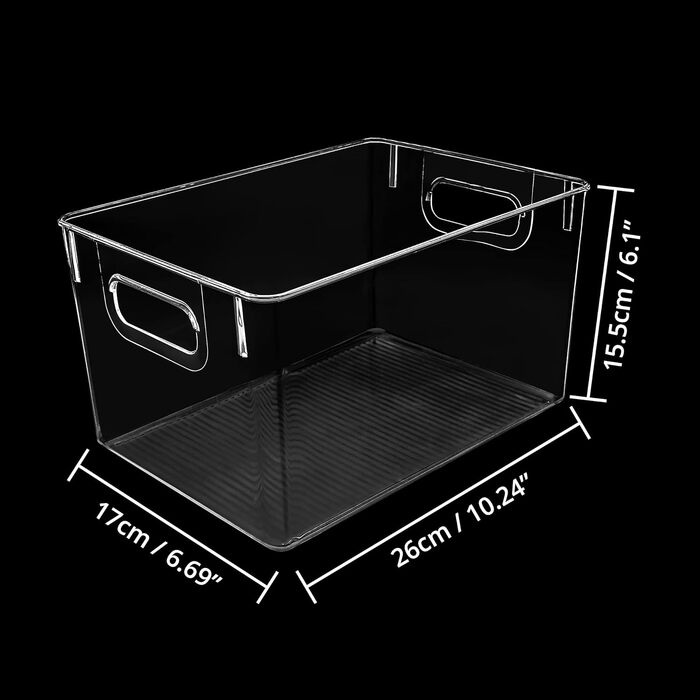 Kurtzy 2-Pack Refrigerator Organizer for Kitchen & Cabinets - Overall Length 26 cm - Clear Plastic Kitchen Organizer - Refrigerator Boxes for Bathroom, Pantry, Freezer, Kitchen Cabinet Organizer