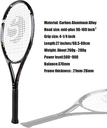 Senston Tennis Racket - Professional Training Set for Men & Women - Includes Bag, Overgrip & Vibration Dampener (27 Inch)