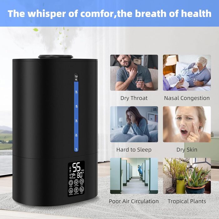 Ультразвуковий зволожувач повітря для спальні та вітальні, теплий та холодний випарник з дифузором для ефірних олій, безшумний зволожувач для дітей та рослин
