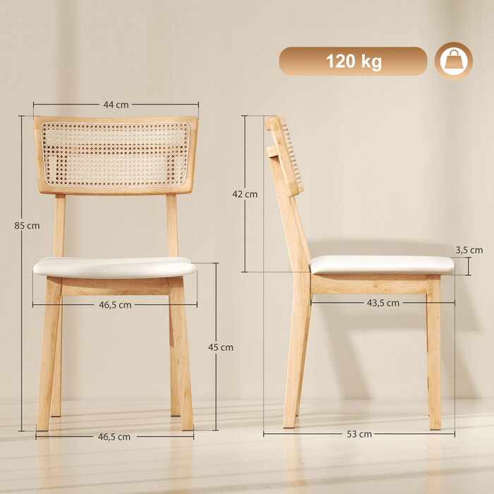HOMCOM Dining Chair with Rattan Back, Faux Leather Seat, and Rubberwood Frame