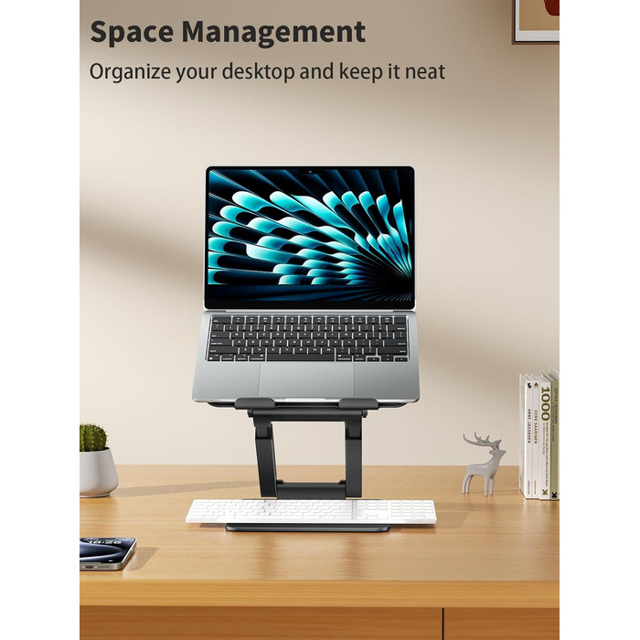 Adjustable Laptop Stand for Desk - Telescopic & Ergonomic Design - Fits 10-17 inch Laptops (Black)