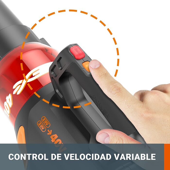 WORX WG584E.9 Cordless Leaf Blower 40V – Powerful Brushless Motor – Turbine Technology - 145km/h Air Speed - 12m³/min Air Volume – lightweight & compact – without battery & charger - PowerShare compatible
