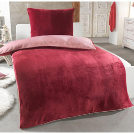 Комплект постільної білизни DreamHome Winter Wende з плюшем, 135x200, Nicky-Teddy, Cashmere Touch, кораловий фліс, колір: бордово-рожевий