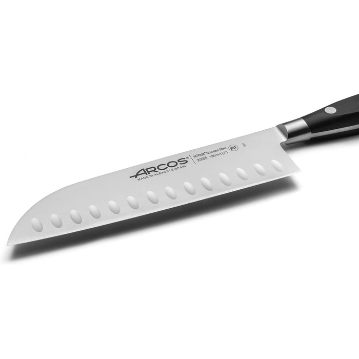 Ніж Santoku Arcos Riviera 180 мм з нержавіючої сталі з титаном, чорний | Іспанський ніж для кухні