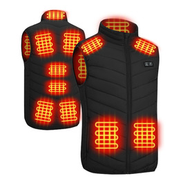 Обогревна жилетка для чоловіків: USB жилетка для активного відпочинку - 11 зон обігріву для мото, риболовлі, катання на лижах, бігу, гольфу, походів, верхової їзди (батарея не входить у комплект) Чорний XL