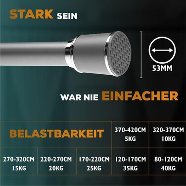 Штанга для штор 120-170см, сіра, Ø 32 мм, без свердління - для вікон, кімнат, кухні