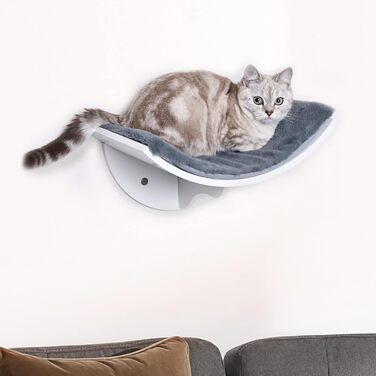 PawHut Cat Bed, Wall-Mounted Cat Bed, Cat Shelf, Wall Mount, Plush Cushion, MDF (white / gray)
