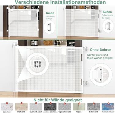 Adjustable Baby Gate with Lock - Expandable Pet & Baby Safety Fence, 150cm Wide, 83cm High, No Drill Installation, Automatic Latch